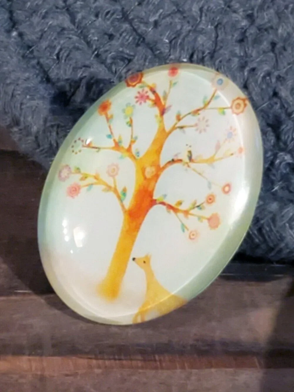 Handmade Tree of Life 40x30mm Oval Tempered Glass Cabochon 6939-H